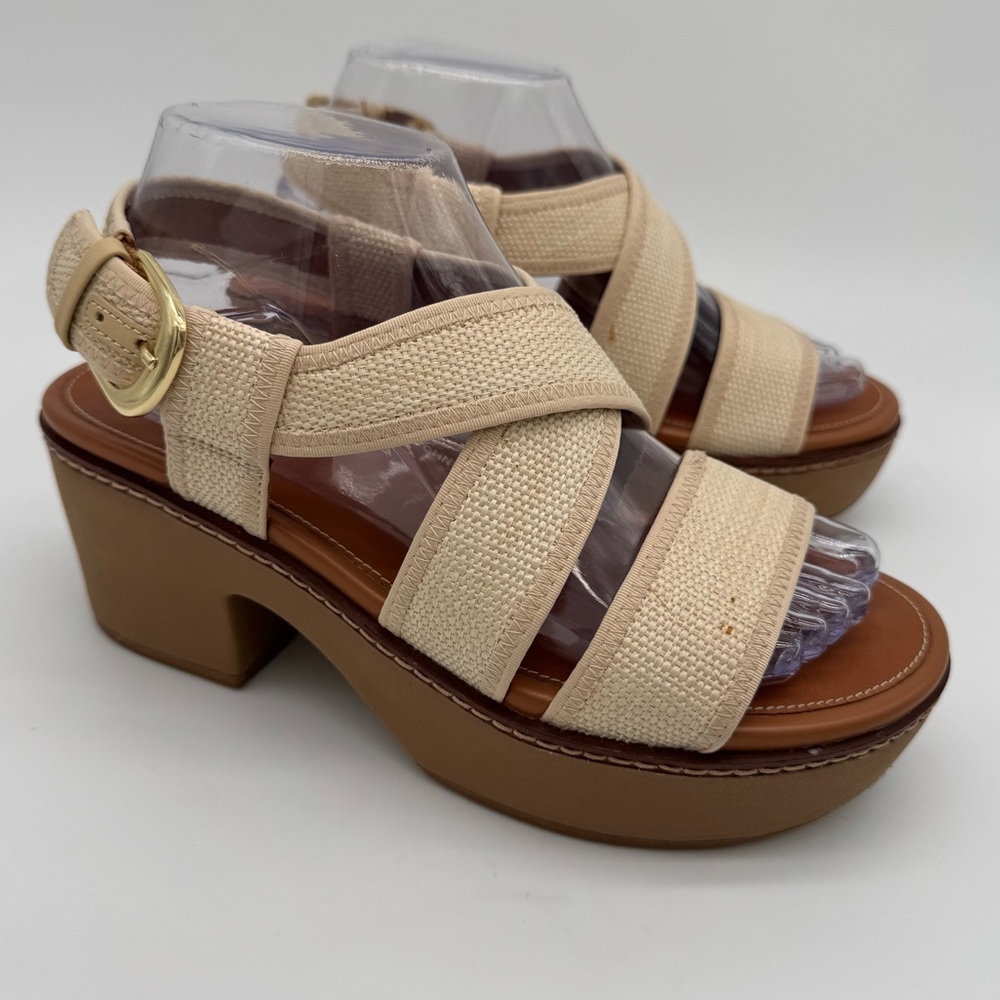 Fitflop Beige Platform Sandal with Gold Buckle